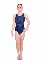 Momentum Activewear Radiance Leotard - Navy lycra with rhinestone detailing and strappy back